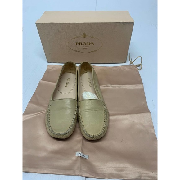 Prada Flats Loafer Slip On Cream 38.5 Women's - Picture 1 of 8